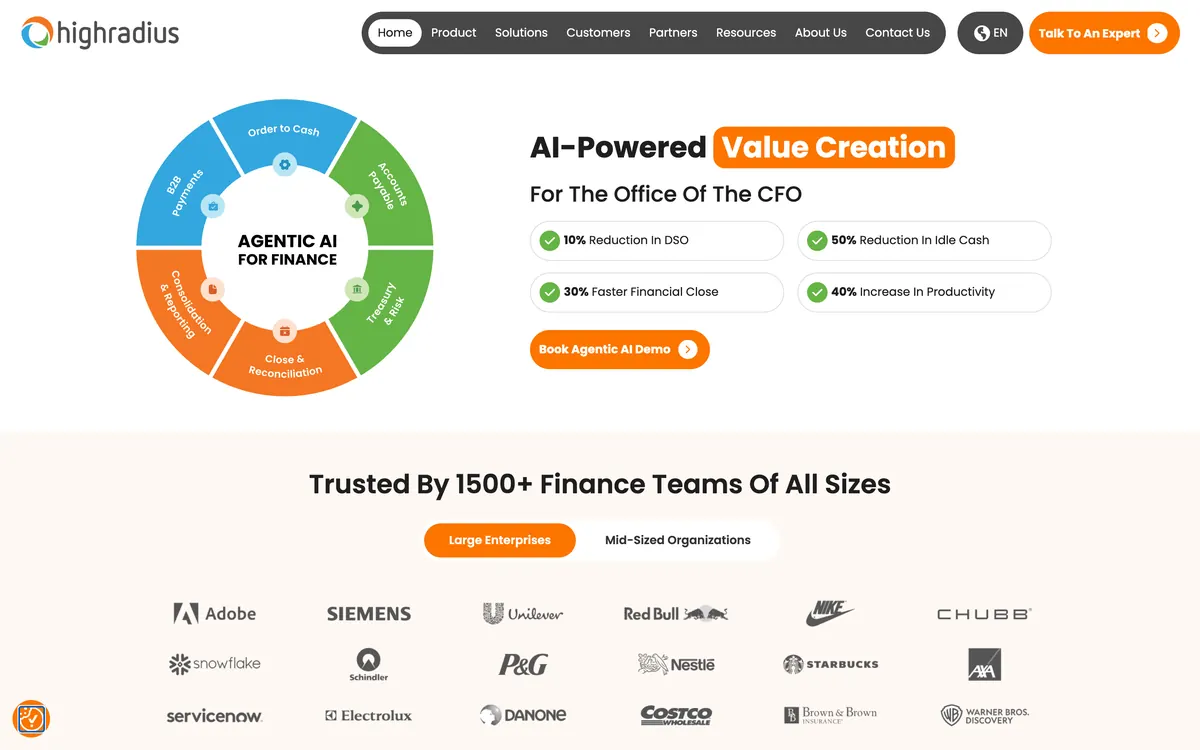 HighRadius homepage